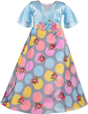 Wishkaro Girls Maxi/Full Length Casual Dress(Blue, Full Sleeve)