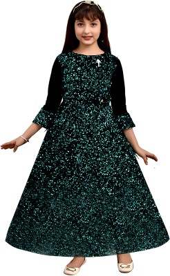 ROSHNI GARMENTS Girls Maxi/Full Length Party Dress(Green, Full Sleeve)