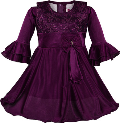 Wishkaro Girls Midi/Knee Length Party Dress(Purple, Full Sleeve)