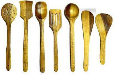 Smarts collection Wooden Spoon Set Pack of 7 Wooden Serving Spoon Set (Pack of 7) Kitchen Tool Set(Brown, Spatula)