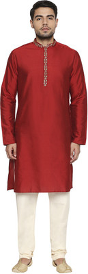 Indus Route by Pantaloons Men Solid Straight Kurta(Maroon)