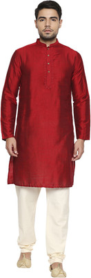 Indus Route by Pantaloons Men Embroidered Straight Kurta(Maroon)