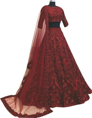 FASHION BASKET Embroidered Semi Stitched Lehenga Choli(Red)