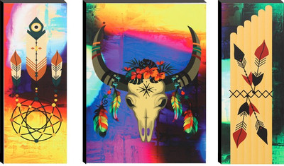 Indianara 3 Pc Set of Modern Art MDF Self Adhesive (3185 FL) WITHOUT GLASS Digital Reprint 12 inch x 18 inch Painting(Without Frame, Pack of 3)