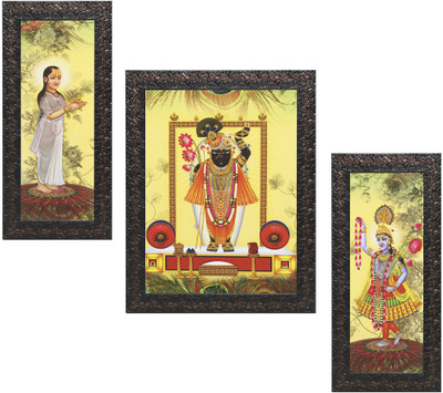 Indianara Set of 3 Lord Shrinathji,Yamunaji and Mahaprabhuji Painting (3255) Digital Reprint 13.5 inch x 10.2 inch Painting(With Frame, Pack of 3)