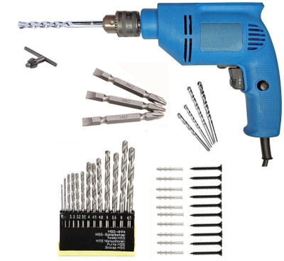 Inditrust 10mm Electric Drill Machine 450W With 13pc HSS 10+10 Screw 5pc Masonry 3pc PH2 Power & Hand Tool Kit(42 Tools) Inditrust 10mm Electric Drill Machine 450W With 13pc HSS 10+10 Screw 5pc Masonry 3pc PH2 Power & Hand Tool Kit(42 Tools)