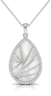 MISHKAA Pear Shape Mother of Pearl Diamond Pendant 14kt Diamond White Gold Pendant