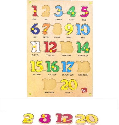 Toyvala Pinewood Wooden Jigsaw Puzzle Board for Kids - Number 1 To 20 With Spelling - Learning & Educational Gift for Kids(20 Pieces)