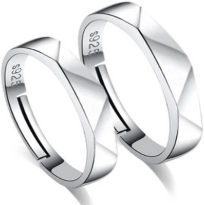 Silver Creations ADJUSTABLE COUPLE LOVE BAND RING SET Alloy Cubic Zirconia Silver Plated Ring Set