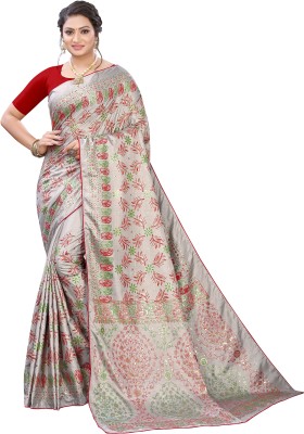 Ratnavati Printed, Floral Print Bollywood Silk Blend Saree(Grey)