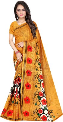 Asbion Collection Printed Daily Wear Georgette Saree(Mustard)