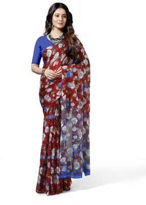 Maniyar Printed Bollywood Chiffon Saree(Maroon)