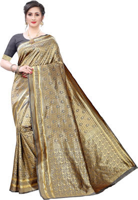 Flip The Style Self Design, Woven Paithani Jacquard, Cotton Silk Saree(Gold, Grey)