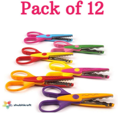 ShubhKraft Wave shape Paper Cutting Scissor Smooth and Comfortable Scissors(Set of 12, Multicolor)