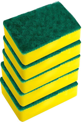 Rzlecort Multipurpose Scrub Pad With Sponge Pad 2 in 1 Kitchen Scrubber Non-Scratch Suitable for Dish/Utensils/Tiles/WashBasin 3 Times Softer and better than normal Scrubber Pad Scrub Pad(Medium, Pack of 5)