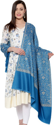 WEAVER VILLAS Wool Woven Women Shawl(Blue)