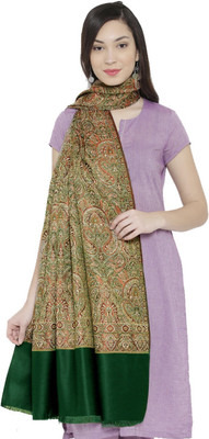 WEAVERS VILLA Wool Woven Women Shawl(Green)