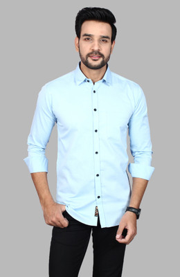 Zack Ford Men Solid Casual Light Blue Shirt