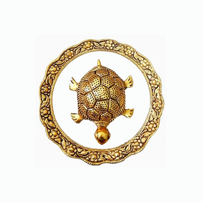 VRIDAANN Golden Tortoise with Circle Kachua with circle not plate Decorative Showpiece  -  7 cm(Brass, Gold)