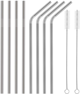Relvix Reusable Steel Straws with Cleaner - Contains Metal Straws (Straight & Bent) Kitchen Tool Set(Silver, Brush)