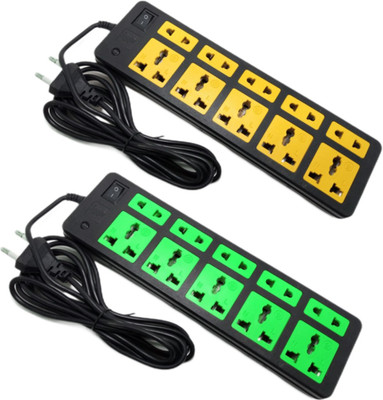 Sanhan ELECTRIC BOARD EXTENSION CORD POWER STRIP SURGE PROTECTOR MULTI PLUG 10 sockets with 3m wire (pack of 2) 10  Socket Extension Boards(Black, Yellow, Green, 3 m)