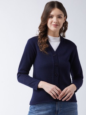 Pivl Self Design V Neck Casual Women Dark Blue Sweater