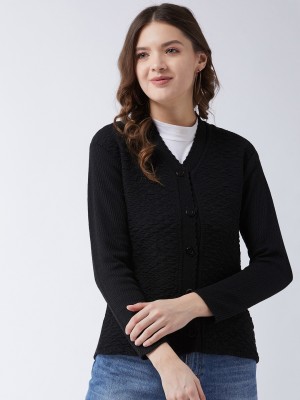 Pivl Woven V Neck Casual Women Black Sweater