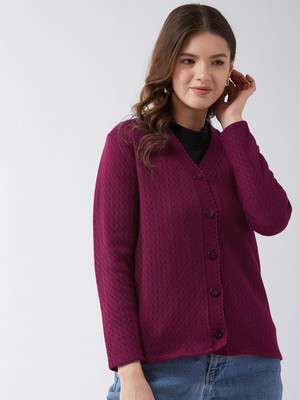 Pivl Self Design V Neck Casual Women Pink Sweater