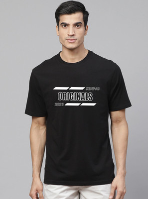 senpai Printed Men Round Neck White, Black T-Shirt