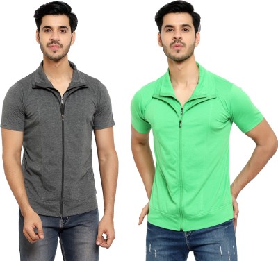 Unite Wear Solid Men Polo Neck Green, Grey T-Shirt