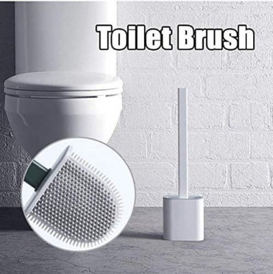 Nurev Enterprise Silicone Toilet Brush with Holder Stand , Brush for Bathroom Cleaning Silicone Brush and Holder Silicon Flex Toilet Cleaning Brush,Quick Drying Flexible Bristles Brush (Multi Color, Pack of 1) with Holder(Multicolor)