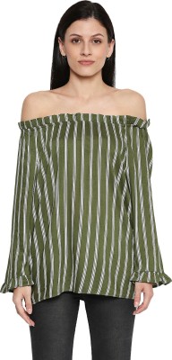 Honey By Pantaloons Casual Full Sleeve Striped Women Green Top