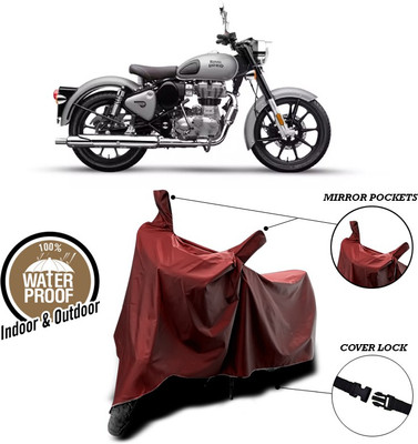 SEBONGO Waterproof Two Wheeler Cover for Royal Enfield(Bullet 350, Maroon)