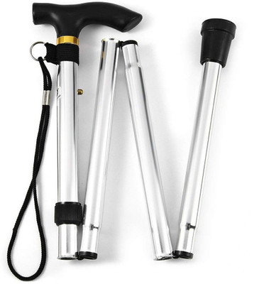 SMIC 4 Folding Walking Stick Section Light Weight For Old & Sick People [Silver] Walking Stick