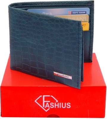 Fashius Men Casual Blue Genuine Leather Wallet(12 Card Slots)