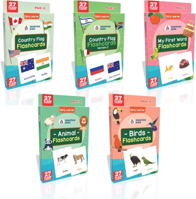 spartan kids My First Preschool Country Flag Flash cards, Country Flag version 2 Flash cards, My First Word Flash cards, Animal Flash cards, Bird Flash cards (Combo Pack) Easy & Fun way of Learning-3yr-6yr Kids (Set of 5)(Multicolor)