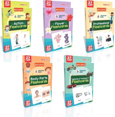 spartan kids My First Preschool Action Flash cards, Flower Flash cards, Professional Flash cards, Body Parts Flash cards, Vehicle and Transport Flash cards (Combo Pack) Easy & Fun way of Learning-3yr-6yr Kids (Set of 5)(Multicolor)