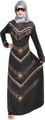 kansa india Polyester Burqa With Hijab(Black, Gold)