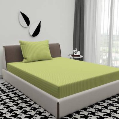 Divine Homes 150 TC Microfiber Single Striped Flat Bedsheet(Pack of 1, Neon Green)