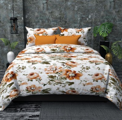 Gopal Ji Creations 251 TC Cotton Double Printed Flat Bedsheet(Pack of 1, Orange, White)