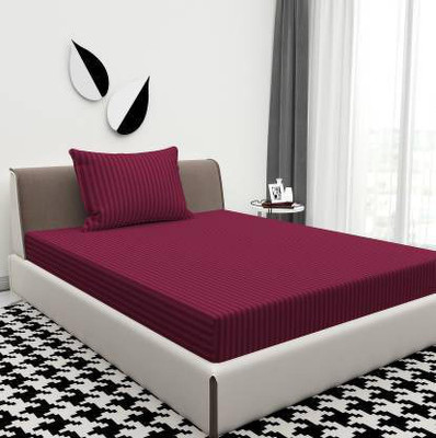 Divine Homes 150 TC Microfiber Single Striped Flat Bedsheet(Pack of 1, Wine)