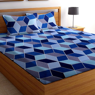 VAS COLLECTIONS 160 TC Cotton Double Printed Flat Bedsheet(Pack of 1, Blue)