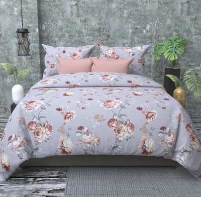 Gopal Ji Creations 251 TC Cotton Double Printed Flat Bedsheet(Pack of 1, Grey)