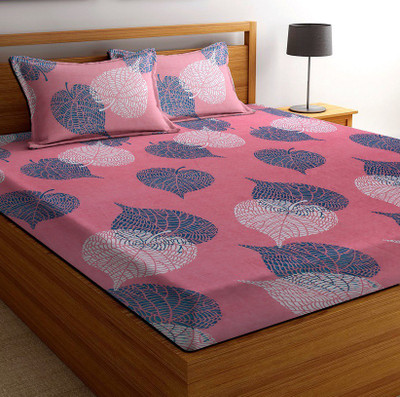 VAS COLLECTIONS 144 TC Microfiber Double Abstract Flat Bedsheet(Pack of 1, Pink)