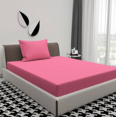 Divine Homes Microfiber Single Flat 150 TC Striped Bedsheet(Pack of 1, Carrot)