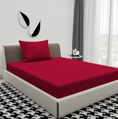 Divine Homes 150 TC Microfiber Single Striped Flat Bedsheet(Pack of 1, Red)