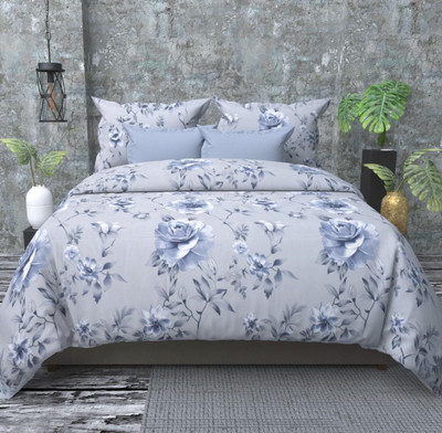 Gopal Ji Creations 251 TC Cotton Double Printed Flat Bedsheet(Pack of 1, Grey, Blue)