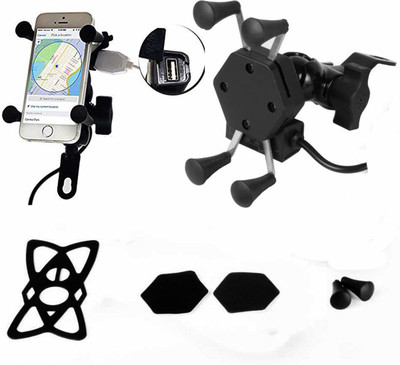 LiMart X-Grip Mobile Phone Holder with USB Charger Bike Mobile Holder(Black)