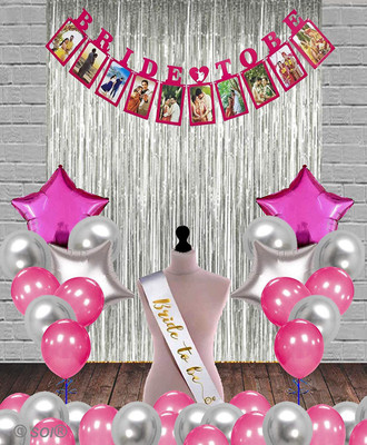 SOI (38 Pcs ) Bride to Be Complete Decoration Combo for Bride Bachelorette Party Decoration with Curtain Sash Star Foil Balloons and Photo Banner(Set of 38)
