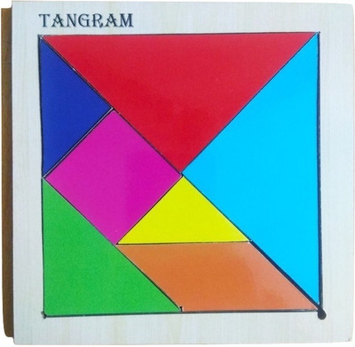 DgCrayons 7 Piece Square Wooden Tangram Puzzle for Mind Development Pattern I.Q. Development Game Brain Teaser Intelligent Blocks Educational Toy for Kids Boys & Girls(7 Pieces)